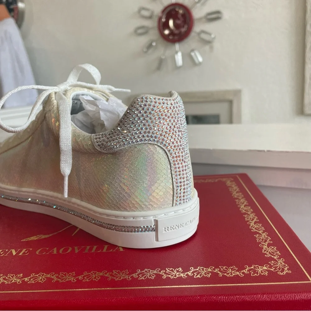 Rene Caovilla Xtra Jeweled Sneaker Croc with Iridescent Peal | Size 9/40 - Picture 3 of 5
